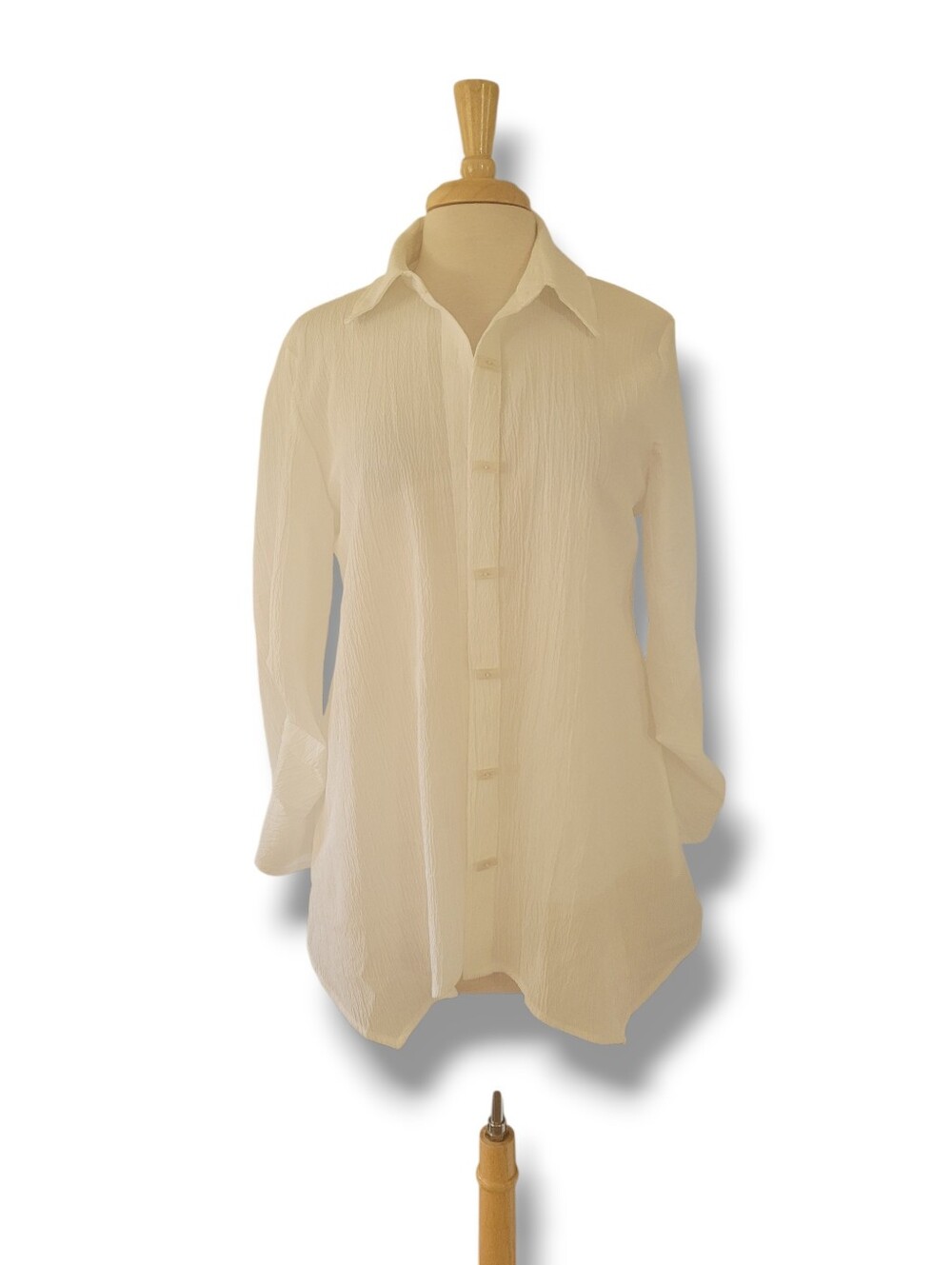 White Lightweight Textured Button Down Shirt With Statement Sleeves. Size Med